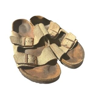 Birkenstock Arizona Suede Leather Sandals EU 41 Beige Neutral Slide